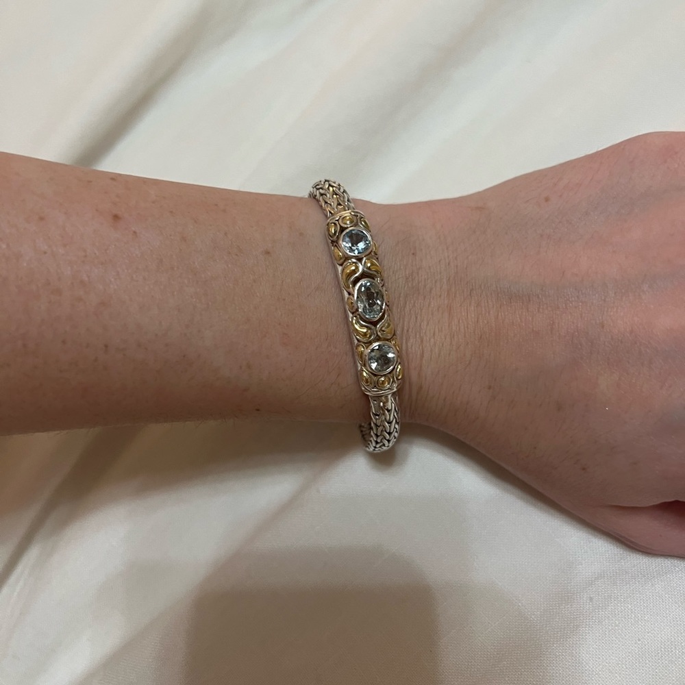 Sterling Silver Woven Bracelet with Gemstones